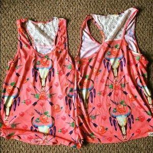 Steer print Coral tank top with lace